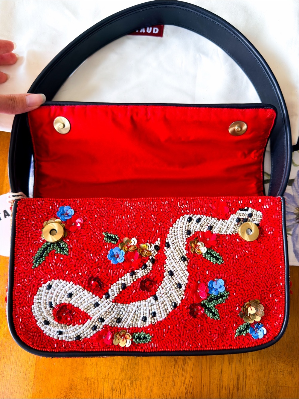 STAUD Tommy Beaded Shoulder Bag Year of the Snake Red NWT - Picture 4 of 11